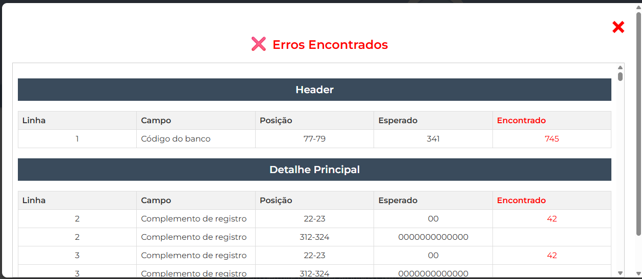 Exemplo erros